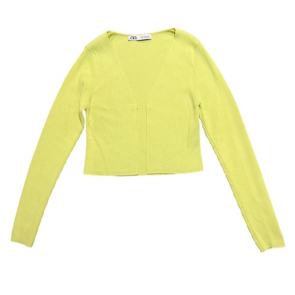 Zara Mini Knit Cropped Cardigan Long Sleeves Size Medium - Picture 1 of 7